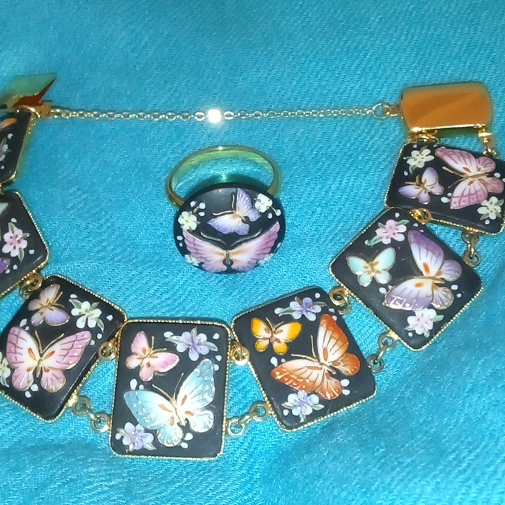 Toshikane Ariat Butterfly Bracelet 18k Vermil Matching Ring Butterfly Toshikane